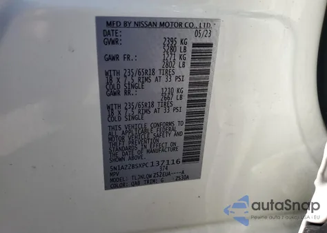 2023 Nissan Murano Sv из США, поврежденный, VIN 5N1AZ2BSXPC137116